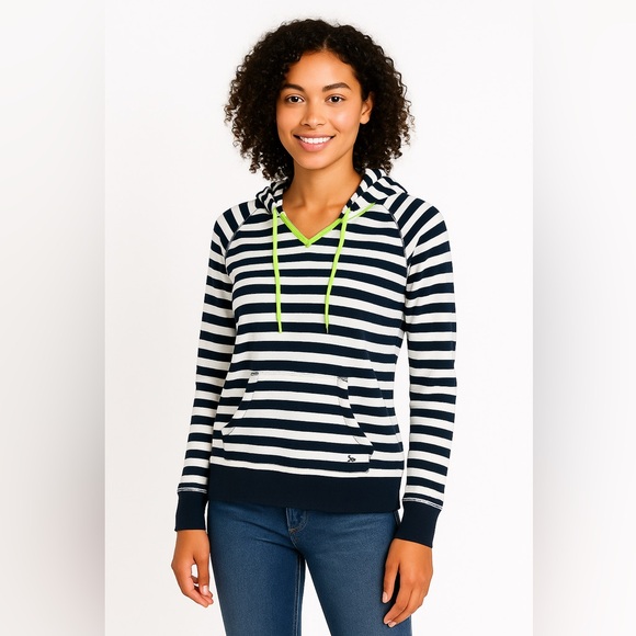 Lauren Ralph Lauren Tops - LRL Ralph Lauren Navy Blue White Stripe Stretch Waffle Knit Hoodie Sz LP EUC